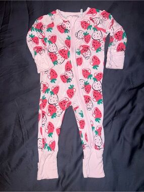 Bamboo Pink Strawberry Print One-Piece Zipper Pajama